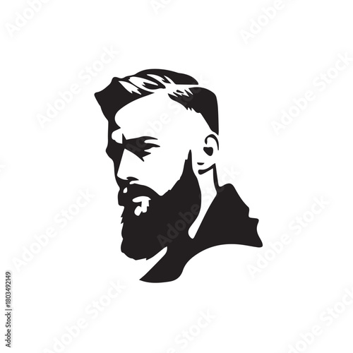 Black and White Handsome Man Illustration in Clean Vector Line Art Style on Minimal Background