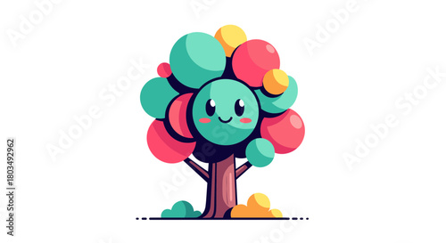 Adorable cartoon tree with a cheerful smile, perfect for children's books and playful designs. Bright, whimsical, and full of joy, this cute tree is sure to delight