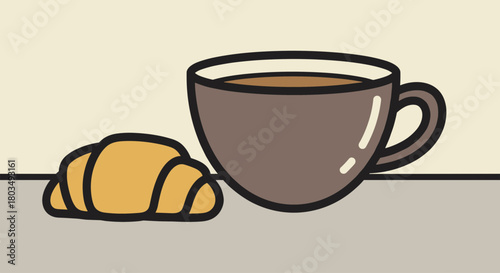 Enjoy a warm cup of coffee with a fresh croissant, perfect for breakfast, brunch, or a cozy break, a simple pleasure for any moment in your day