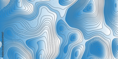 Abstract topographic contour pattern with smooth flowing lines,layered blue and white gradients, organic terrain shapes, modern minimal style, perfect for backgrounds,mapping themes,and graphic design