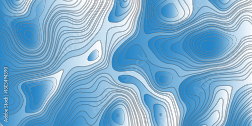 Abstract topographic contour pattern with smooth flowing lines,layered blue and white gradients, organic terrain shapes, modern minimal style, perfect for backgrounds,mapping themes,and graphic design
