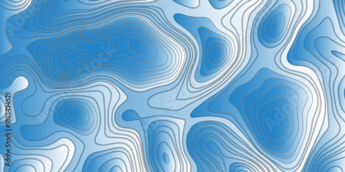 Abstract topographic contour pattern with smooth flowing lines,layered blue and white gradients, organic terrain shapes, modern minimal style, perfect for backgrounds,mapping themes,and graphic design