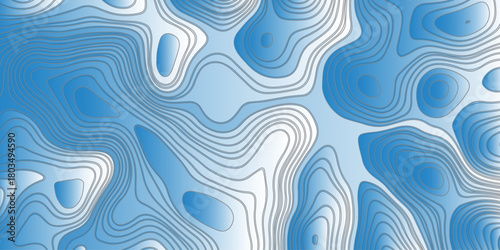 Abstract topographic contour pattern with smooth flowing lines,layered blue and white gradients, organic terrain shapes, modern minimal style, perfect for backgrounds,mapping themes,and graphic design