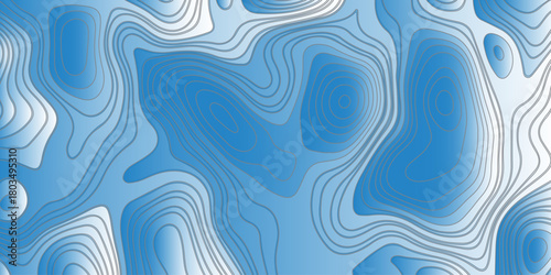 Abstract topographic contour pattern with smooth flowing lines,layered blue and white gradients, organic terrain shapes, modern minimal style, perfect for backgrounds,mapping themes,and graphic design