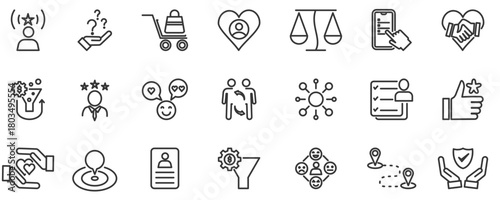 Customer journey line icon set vector illustration concept with icon of awareness, consideration, purchase, retention, advocacy and customer journey universe icon set