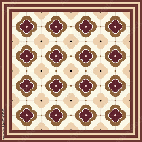 A seamless floral pattern in earthy shades of brown, cream, and burgundy on a soft beige background, creating a clean, elegant, and luxurious high-end look with a refined, upscale aesthetic overall