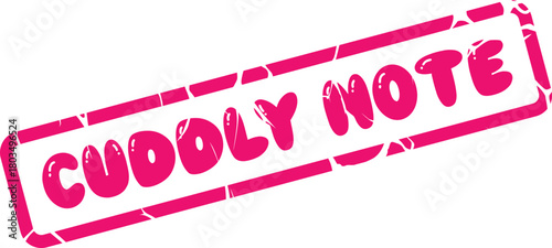 Vivid pink Cuddly Note lettering encased in a hand drawn distressed stamp mark illustration