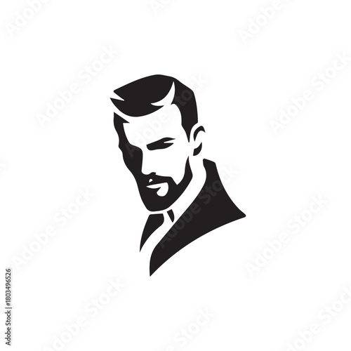 Black and White Handsome Man Illustration in Clean Vector Line Art Style on Minimal Background