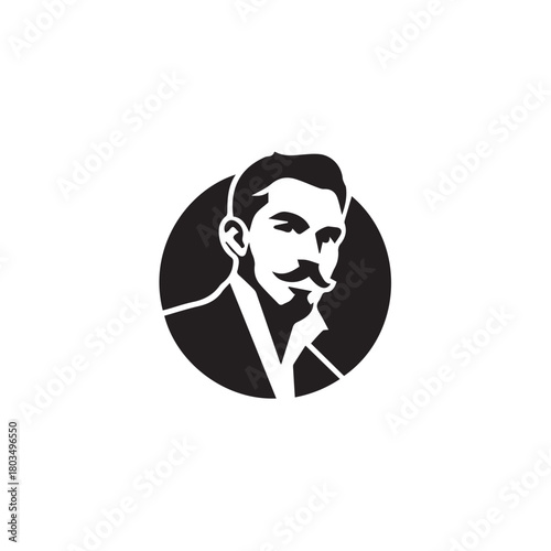Black and White Handsome Man Illustration in Clean Vector Line Art Style on Minimal Background