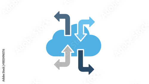 A light blue cloud icon with four arrows in various shades of blue and grey showing data flow directions Free Download A light blue cloud icon with four arrows in various shades of blue and grey showing data flow directions - GFXLoad