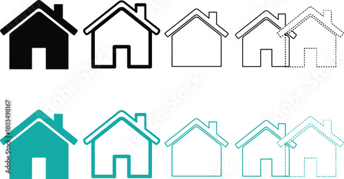 Modern House and Home Icon Set in Minimalist Outline Style for Real Estate, Property, Architecture, and Construction Design