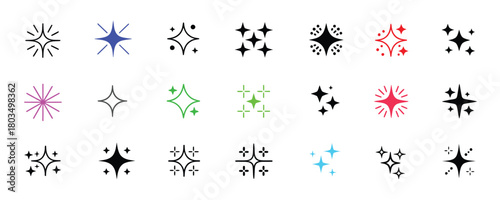Magic light twinkle star illustrations in sketch doodle style, featuring glitter bursts, spark outlines, glowing sparkles, and celestial shine icons — ideal for posters, branding, and whimsical graphi