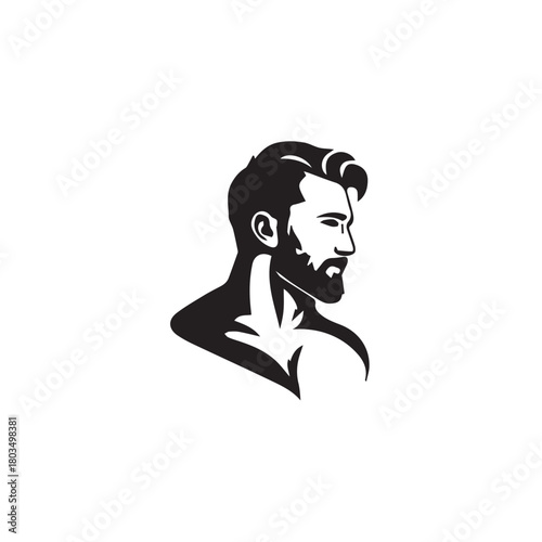 Black and White Handsome Man Illustration in Clean Vector Line Art Style on Minimal Background