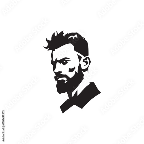 Black and White Handsome Man Illustration in Clean Vector Line Art Style on Minimal Background