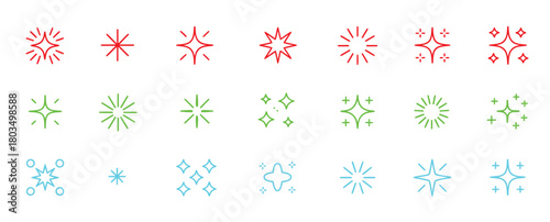 Twinkle star vector set with bright glitter spark icons, hand-drawn doodle outlines, shining sparkles, and magical light effects — perfect for stickers, invitations, holiday cards, and decorative desi