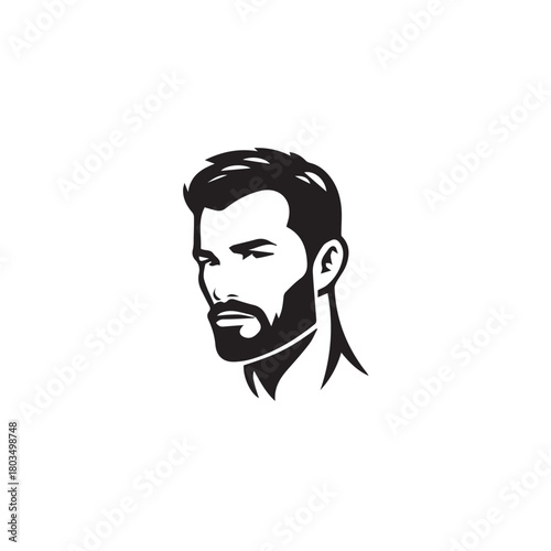 Black and White Handsome Man Illustration in Clean Vector Line Art Style on Minimal Background