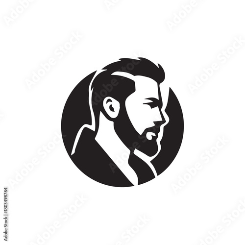 Black and White Handsome Man Illustration in Clean Vector Line Art Style on Minimal Background