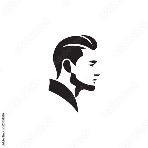 Black and White Handsome Man Illustration in Clean Vector Line Art Style on Minimal Background