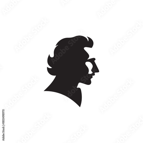Black and White Handsome Man Illustration in Clean Vector Line Art Style on Minimal Background