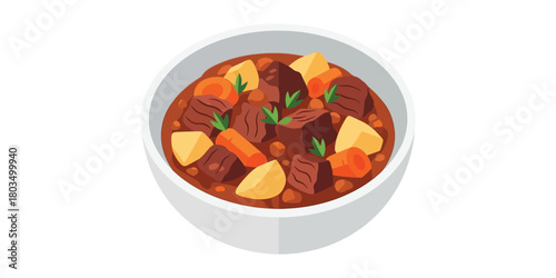 Delicious Beef Stew in a Bowl A Hearty and Flavorful Meal Illustration
