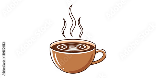 Steaming Cup Aromatic Coffee Delight Illustration with Waves and Rising Vapor on White