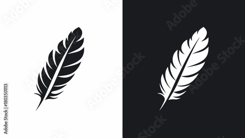 Elegant feather quill design for logo or branding, minimalist style with classic appeal, vector origin