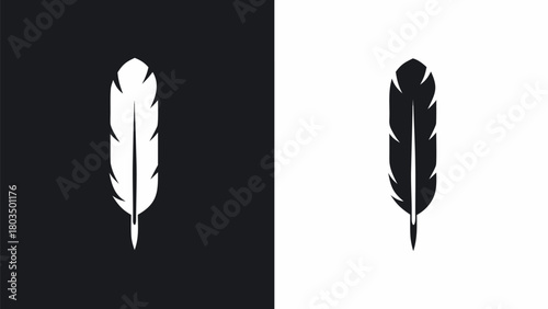 Elegant feather icon set for creative projects, symbolizing lightness, inspiration and writing skills