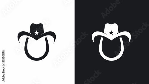 Bold cowboy hat horseshoe logo design for western branding and creative identity solutions, scalable graphic