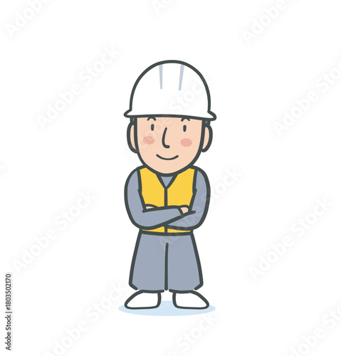 笑顔で腕組をしている土木作業員の男性のイラスト素材