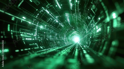 Fototapeta Naklejka Na Ścianę i Meble -  Digital data moving through a futuristic tunnel network