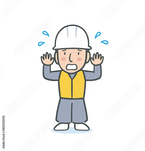 慌てた表情の作業服を着た男性のイラスト素材