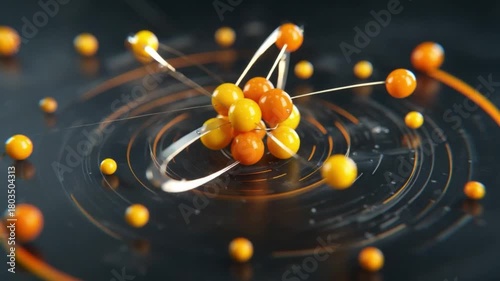 Atom Model: An intricate 3D rendering of an atom, featuring a central nucleus surrounded by orbiting electrons, symbolizing the fundamental building block of matter.
