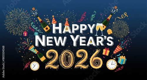 Happy new year s eve 2026 celebration with fireworks and champagne
