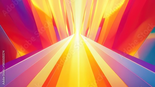 Fototapeta Naklejka Na Ścianę i Meble -  Abstract geometric light tunnel with vibrant colors