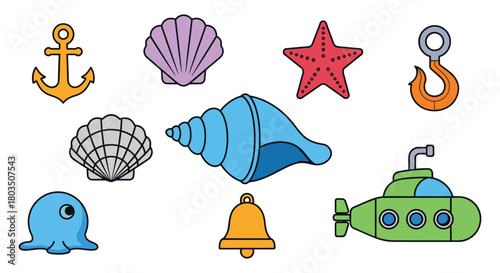 Ocean life cartoon vector illustration with sea animals icon
