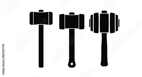 Three mallet hammer tool icon vector illustration silhouette