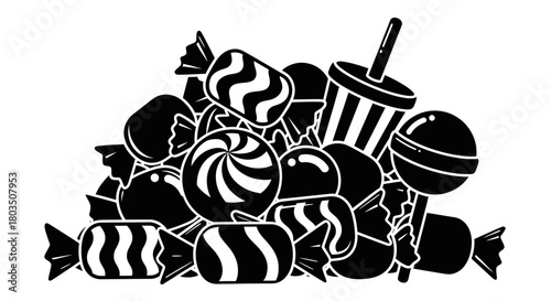 Vector illustration of assorted candies sweets and lollipop art