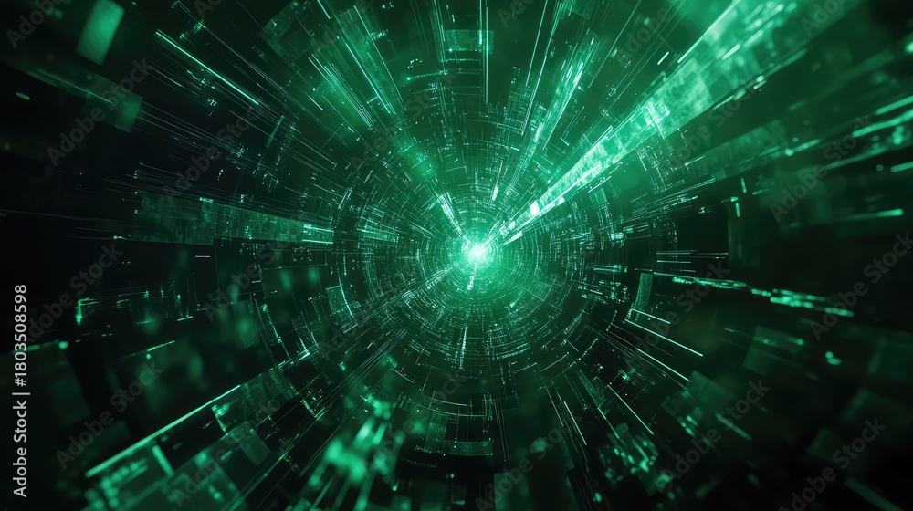 Obraz premium Green digital tunnel transporting data through cyberspace