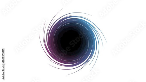 Stylized black hole graphic with swirling purpletoblue bands around a black void on white