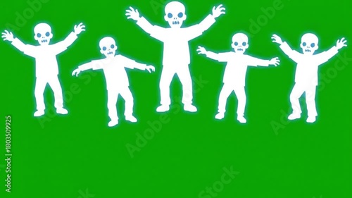Animated Zombie Silhouettes Dancing on Green Screen Background.