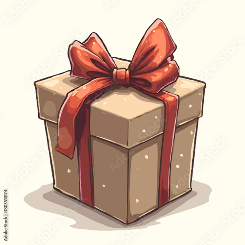 Gift box adorned with a red ribbon on a light background  