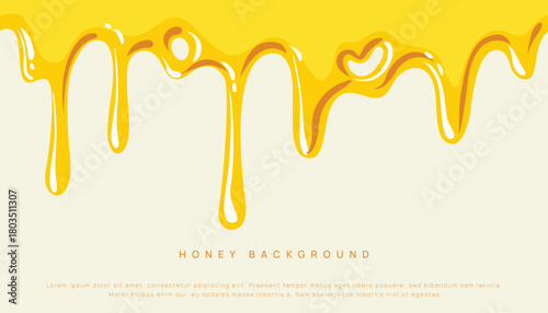 Honey Drip Background With Melted Drips Across Creamy Beige Background.