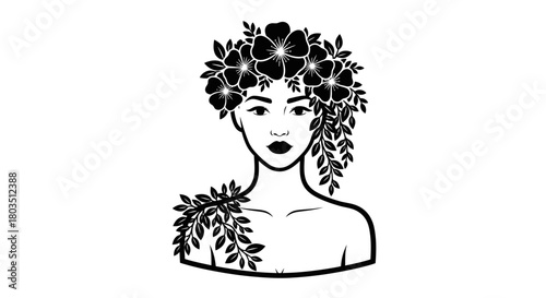 Woman with flower crown illustration vector drawing design