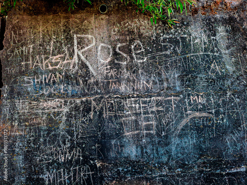 Photography names wriiten on public wall, 
A photo took from the tourist hills of Mussoorie and Landour, 15