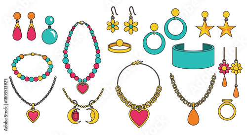 Colorful jewelry collection earrings necklace bracelet ring set