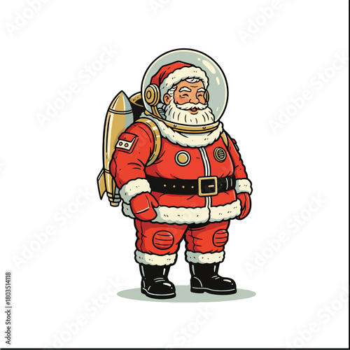 Santa Claus Astronaut with Rocket Pack Ready for Space Travel.