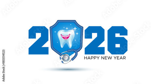 2026 happy new Year. Healthy, happy, and cheerful wishes card design.