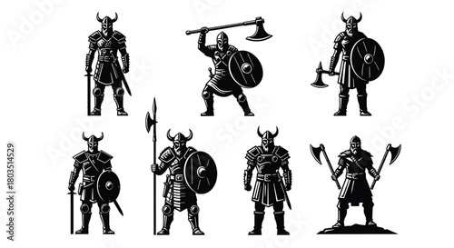 warrior vector set illustration silhouette collection