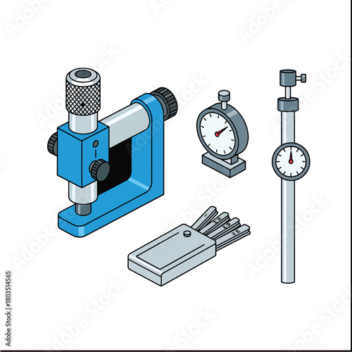 Set of precision measuring instruments for industrial use.