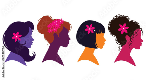 Beautiful women silhouettes with flowers vector art design